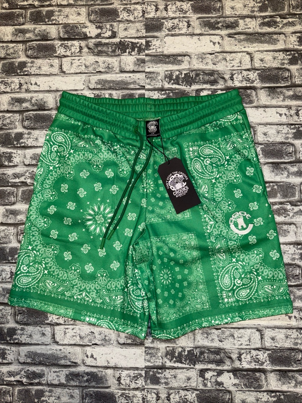 Crooks & Castles Bandana Shorts Green Paisley Streetwear Large